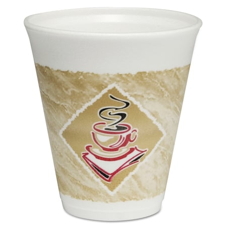 Dart CafÃ© G Foam Hot/Cold Cups, 12oz, White w/Brown & Red, PK1000 12X16G